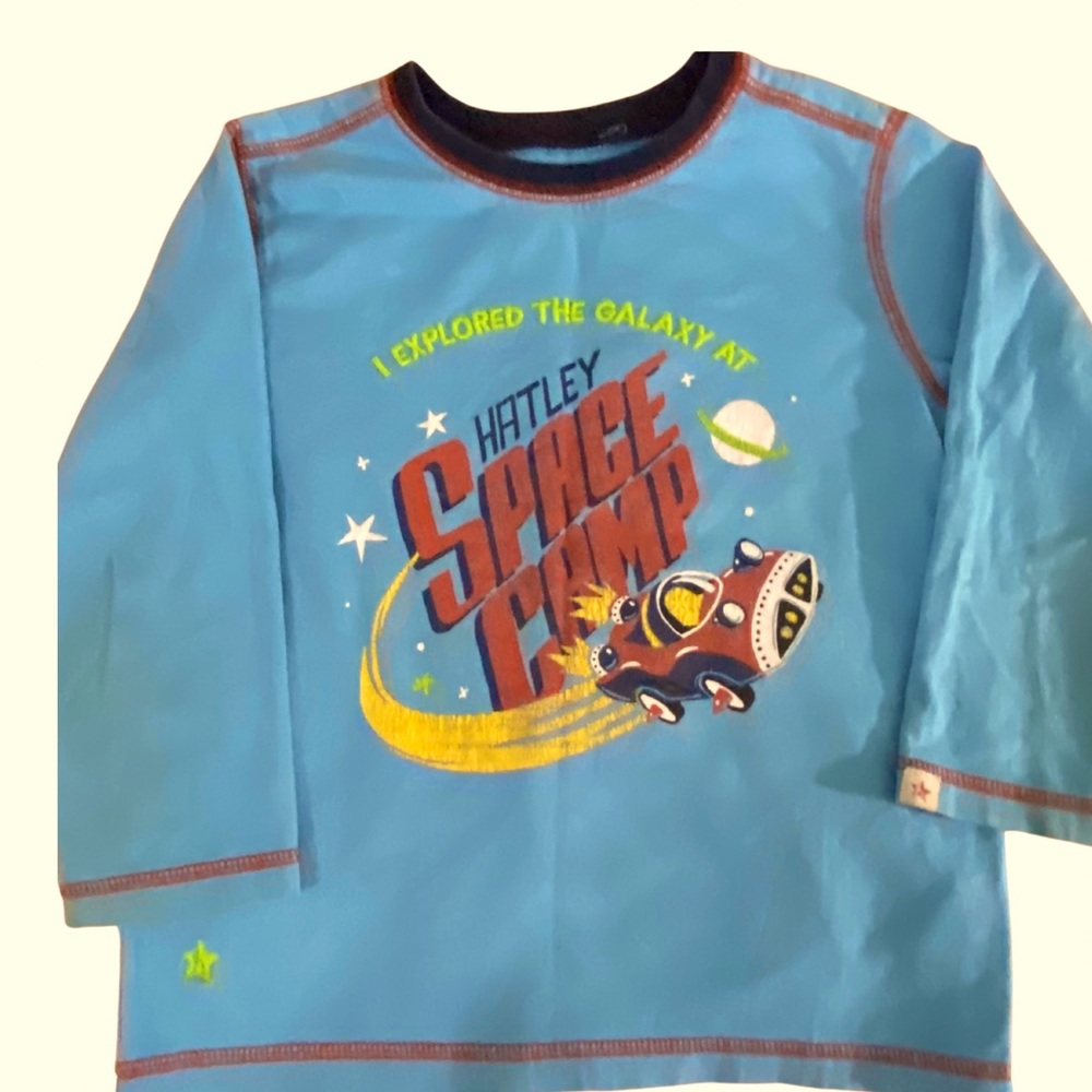 Hatley Space Camp Blue Pullover Shirt Dark Blue Ribbed Neck Boys Size 4